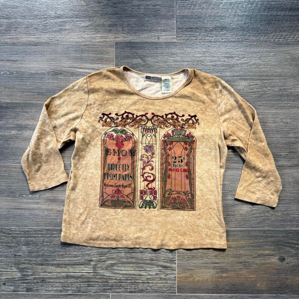 Vintage 90s faded glory Tan long sleeve cotton shirt Fall Pumpkin Patch